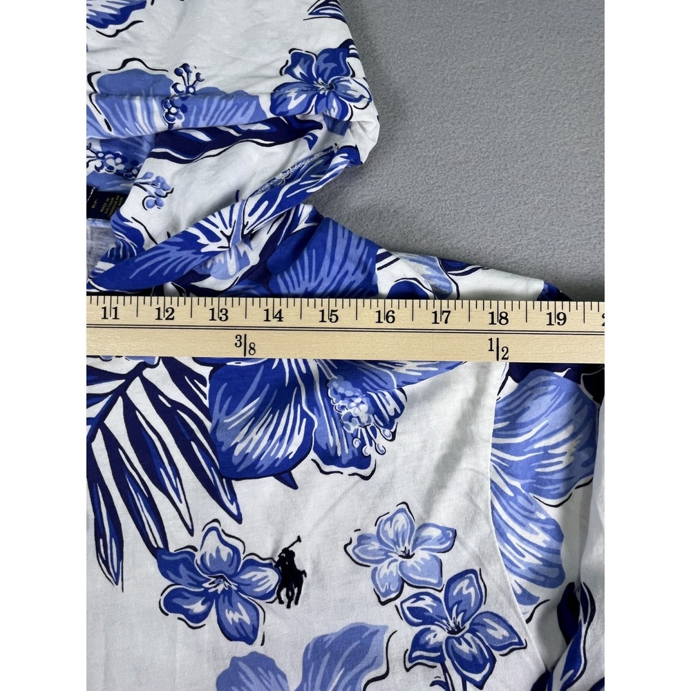 Polo Ralph Lauren Hoodie Women L Blue Floral Tropical Hibiscus Cotton Pullover - Picture 4 of 8